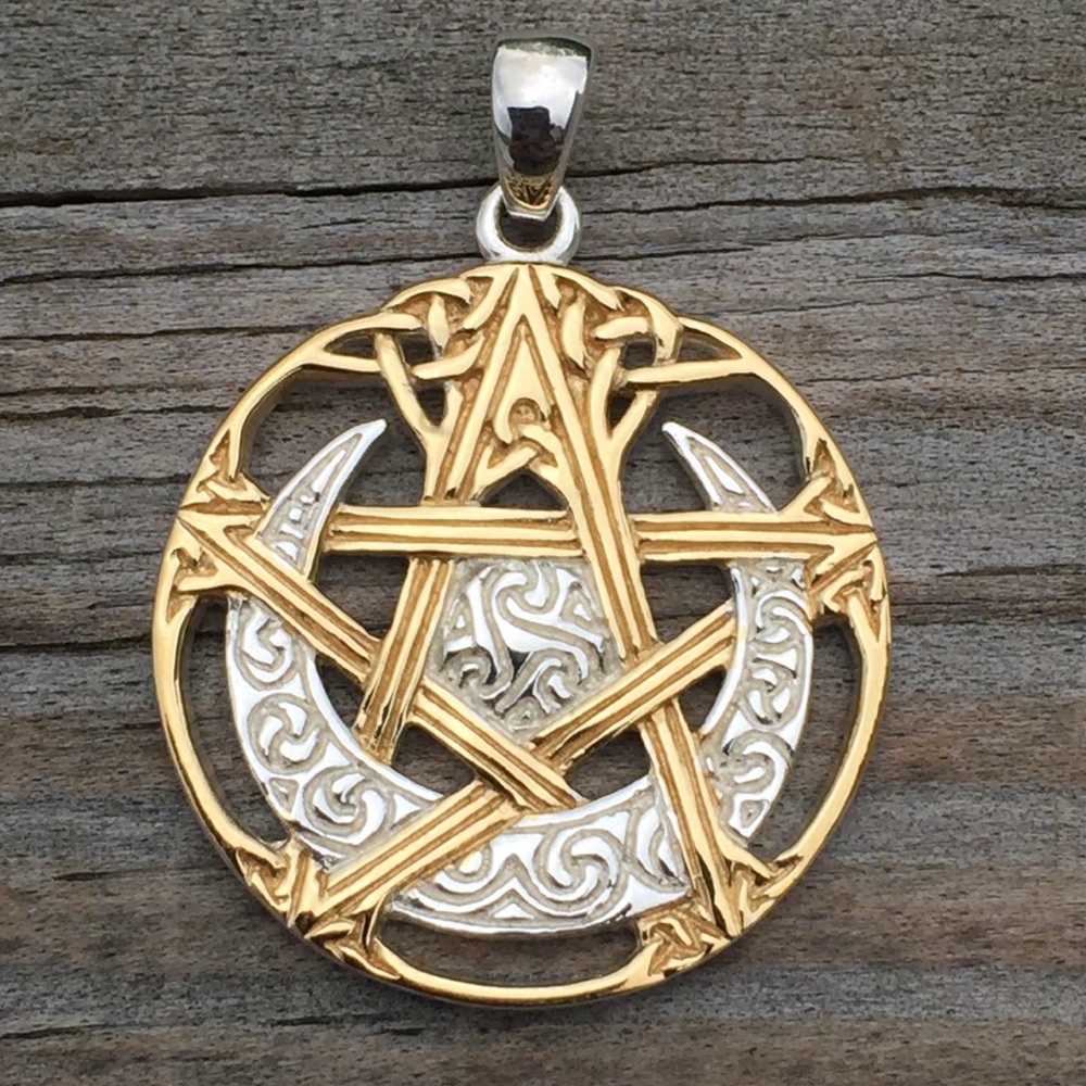 Moon Pentacle Pendant .925 Sterling Silver with Gold vermeil accent